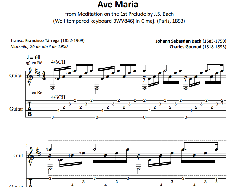 Johann Sebastian Bach - Ave Maria for guitar tab